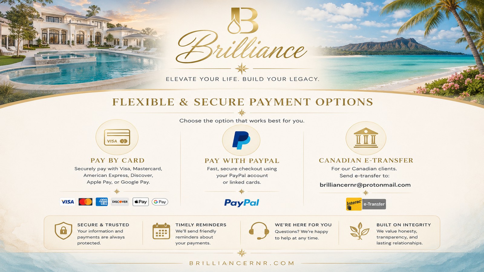 Brilliance — Flexible & Secure Payment Options. Pay securely.